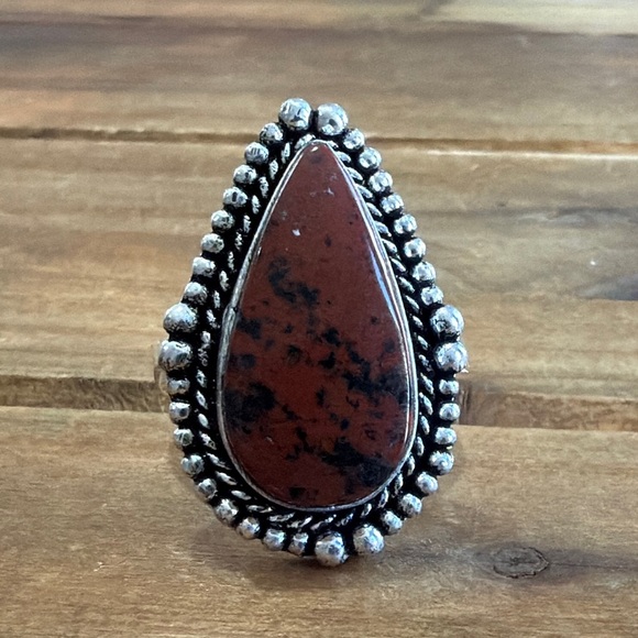 Jewelry - Vintage Style Mahogany Obsidian Quartz Gemstone Ring Size 9 Silver 925 Plated
